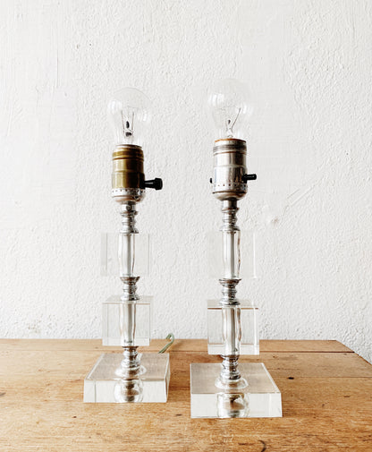Mid Century Glass Cube Lamp with Shade