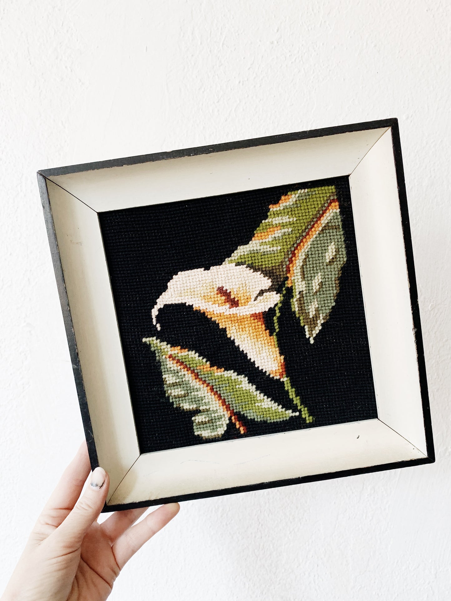 Vintage Framed Calla Lily Needlepoint