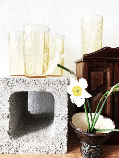 Mid Century Wavy Amber Glass Tumblers