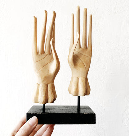 Double Carved Wood Hand Sculpture