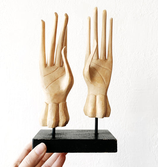 Double Carved Wood Hand Sculpture