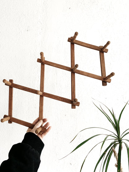 Vintage Wood Expanding Peg Rack