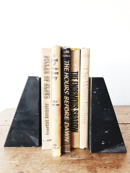 Vintage Black Marble Pyramid Book Ends