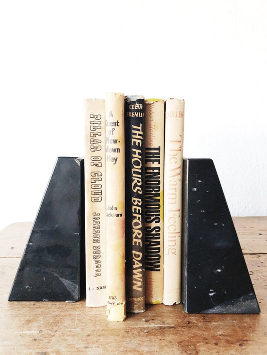 Vintage Black Marble Pyramid Book Ends