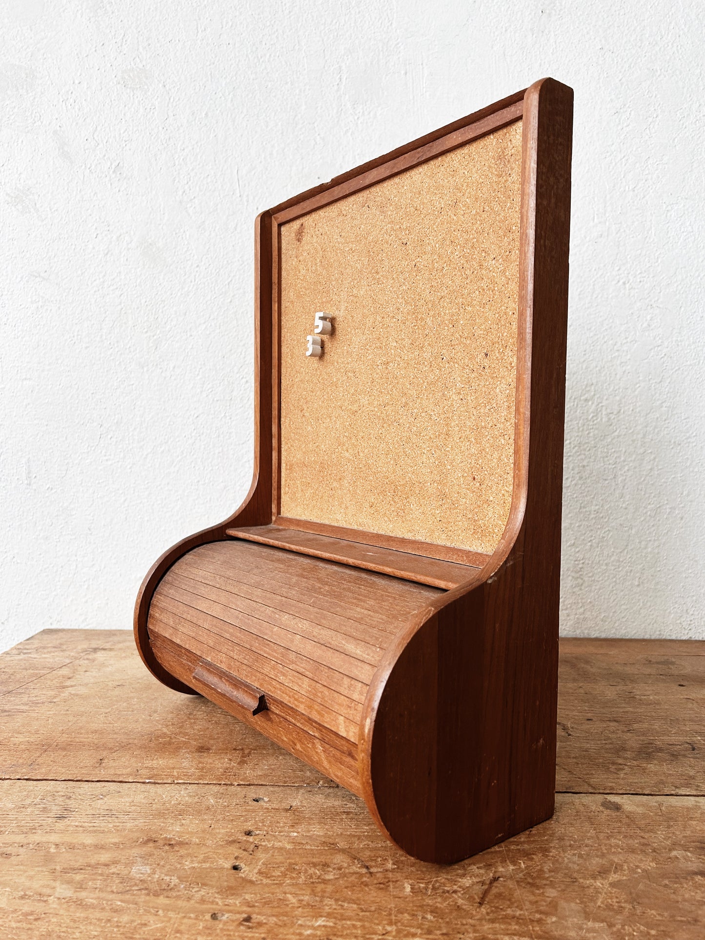 Vintage Cork Board with Tambour Storage