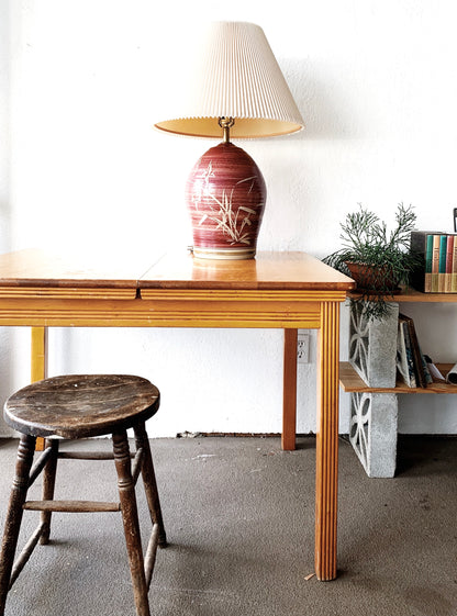 Large Vintage Ceramic Lamp with Pleated Shade