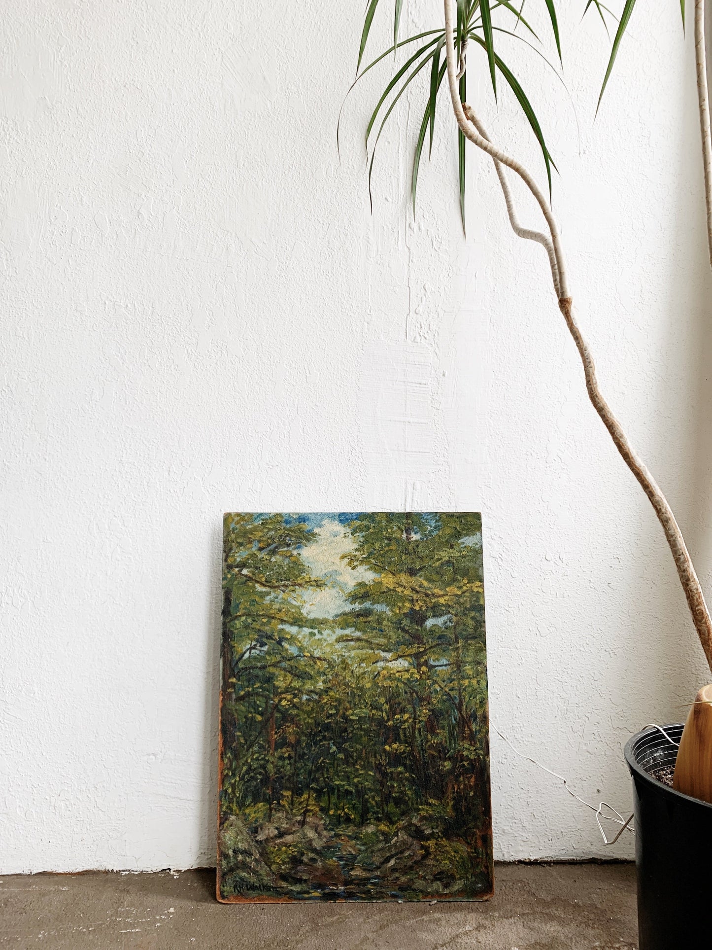 Antique Forest Painting on Board