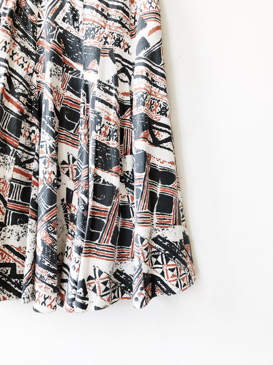 Patterned Silk and Cotton Twirl Skirt