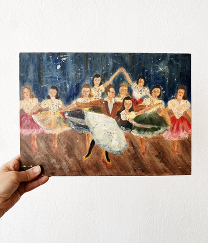 Vintage Naive Folk Painting on Stand