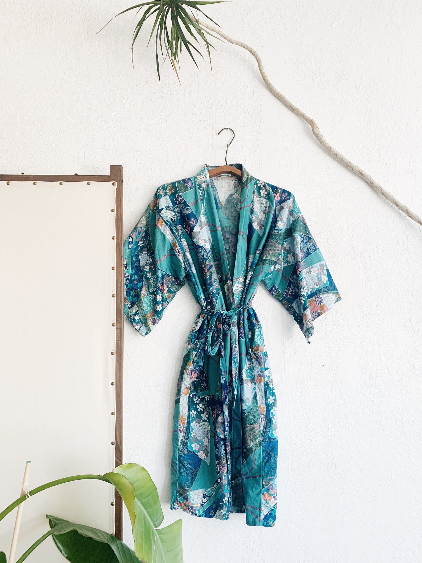 Turquoise Floral Cotton Robe / Kimono