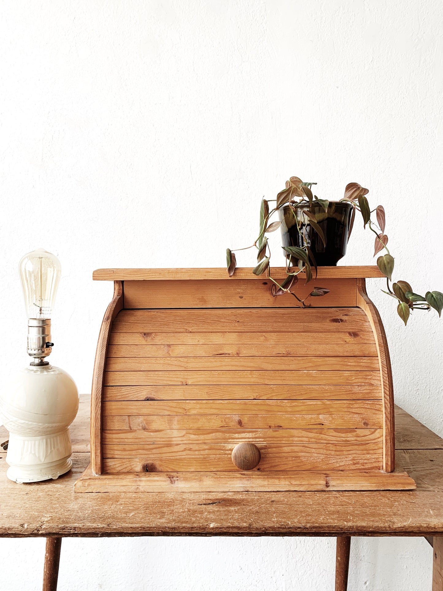 Large Vintage Wood Tambour Storage