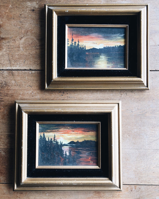 Vintage Moonlit Landscape Painting