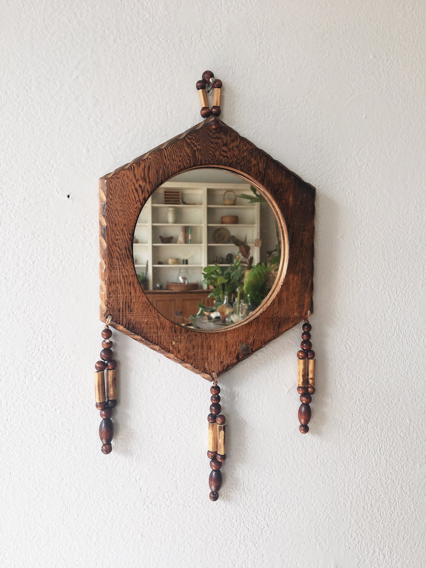 Vintage Wood Beaded Mirror