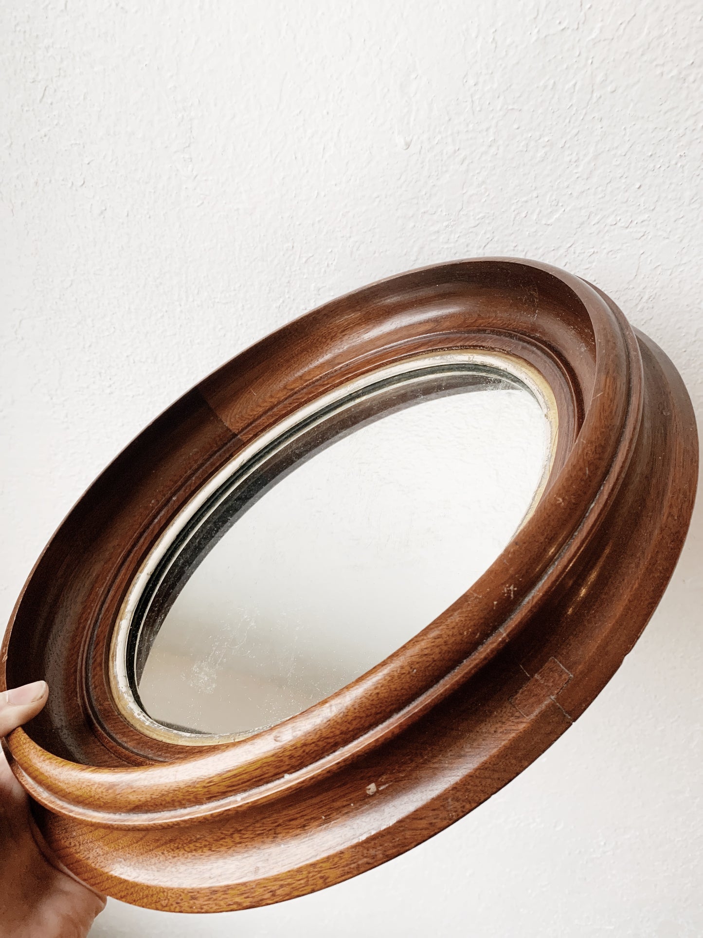 Vintage Chunky Wood Framed Oval Mirror