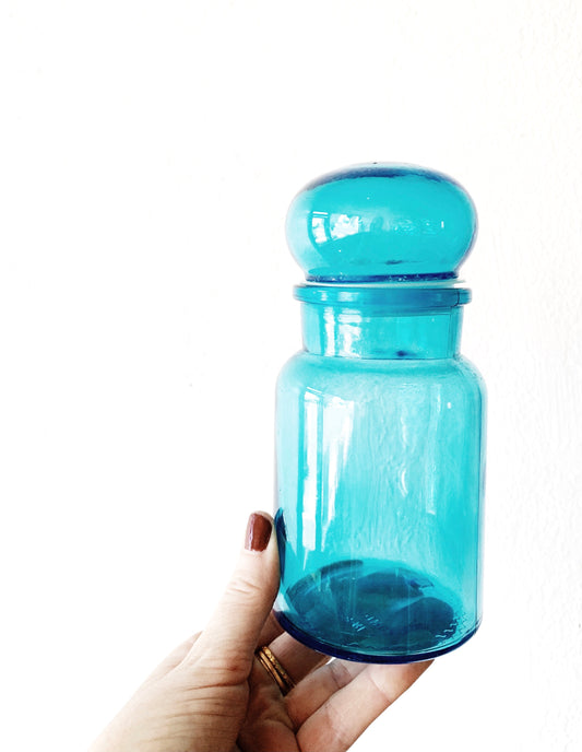 Vintage Blue Glass Apothecary Jar Belgium