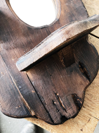 Vintage Handmade Worm Wood Mirror Shelf