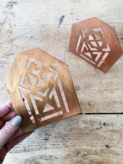 Vintage Cutout Copper Bookends