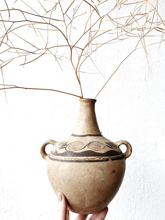 Vintage Hand Painted Clay Jug / Vase