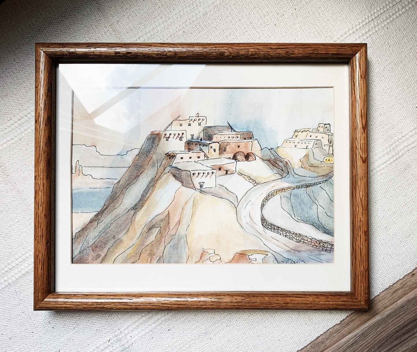 ‘Ancient Sky Castles’ Framed Watercolor & Ink