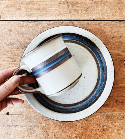 Vintage Otigiri Horizon Stoneware Mug and Saucer Set Japan