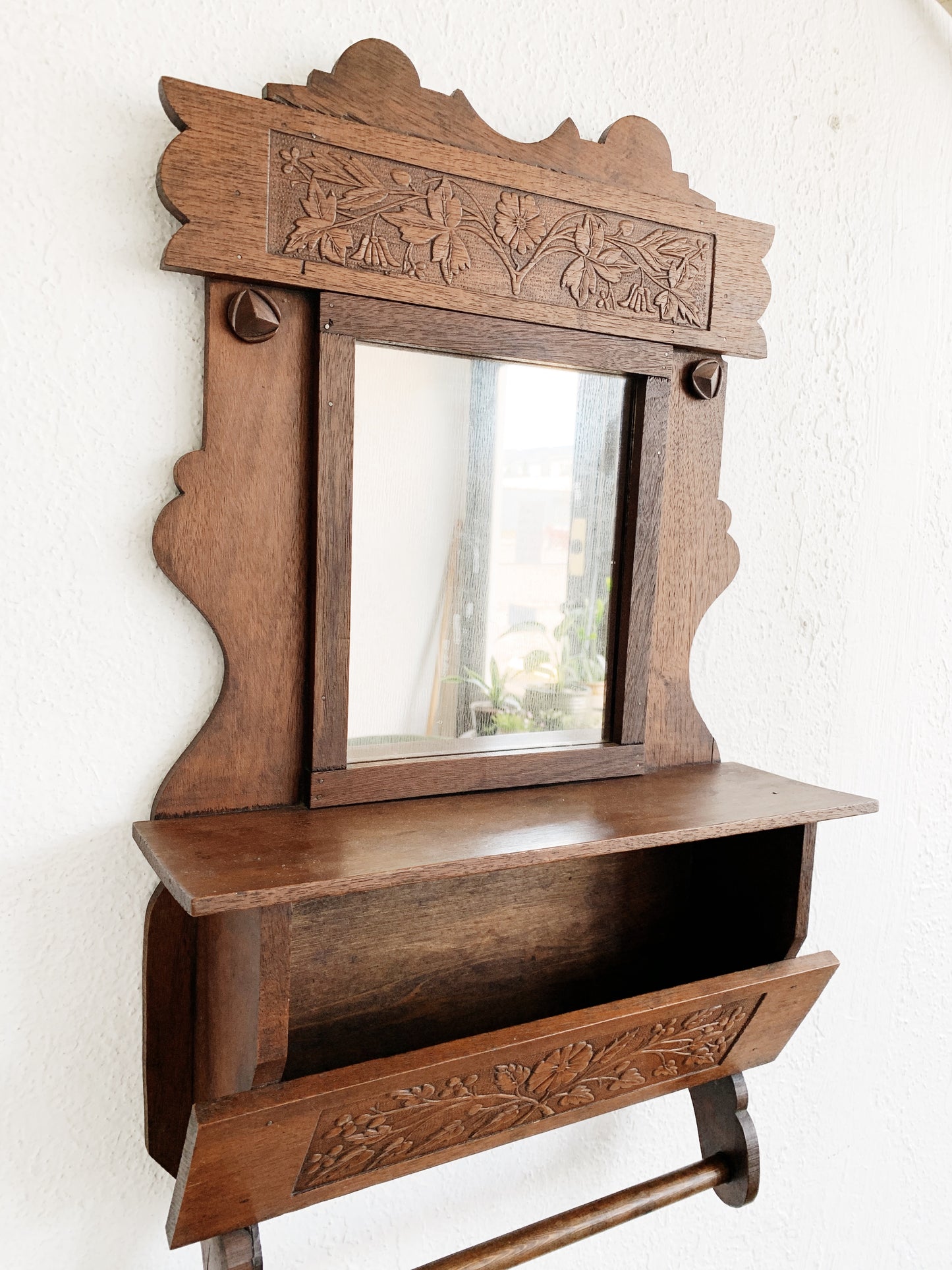 Antique Decorative Mirror with Shelf and Dowel
