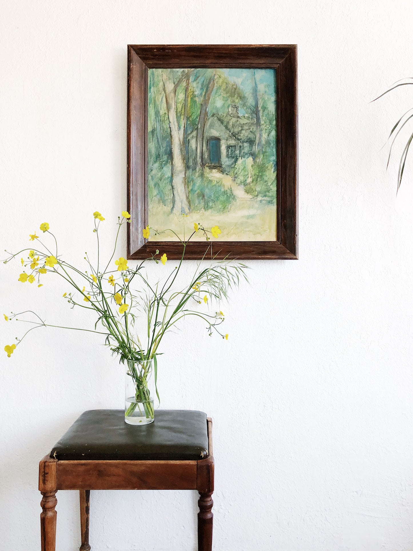 Large Mid Century Blue Cabin Painting