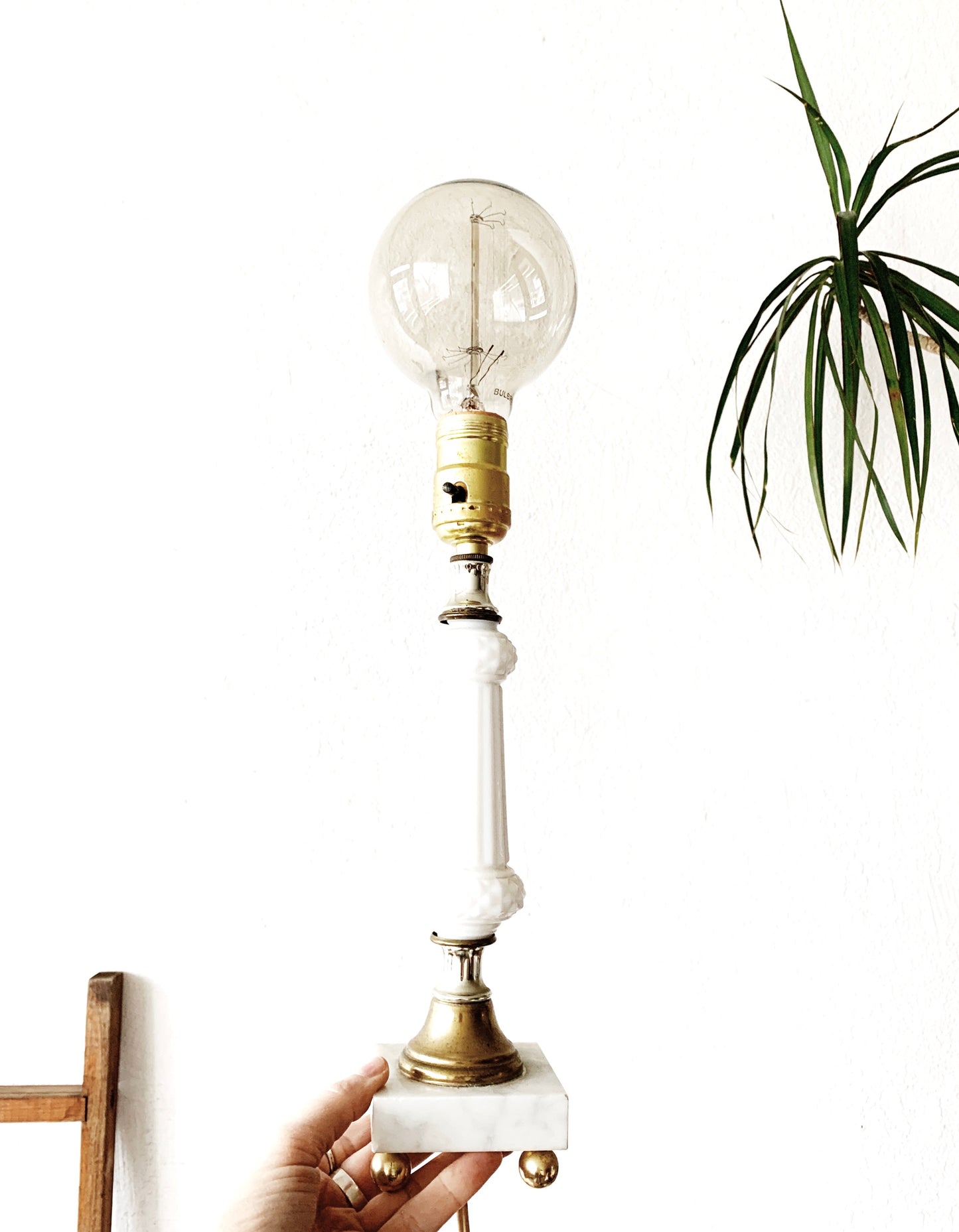 Vintage Marble and Milk Glass Lamp