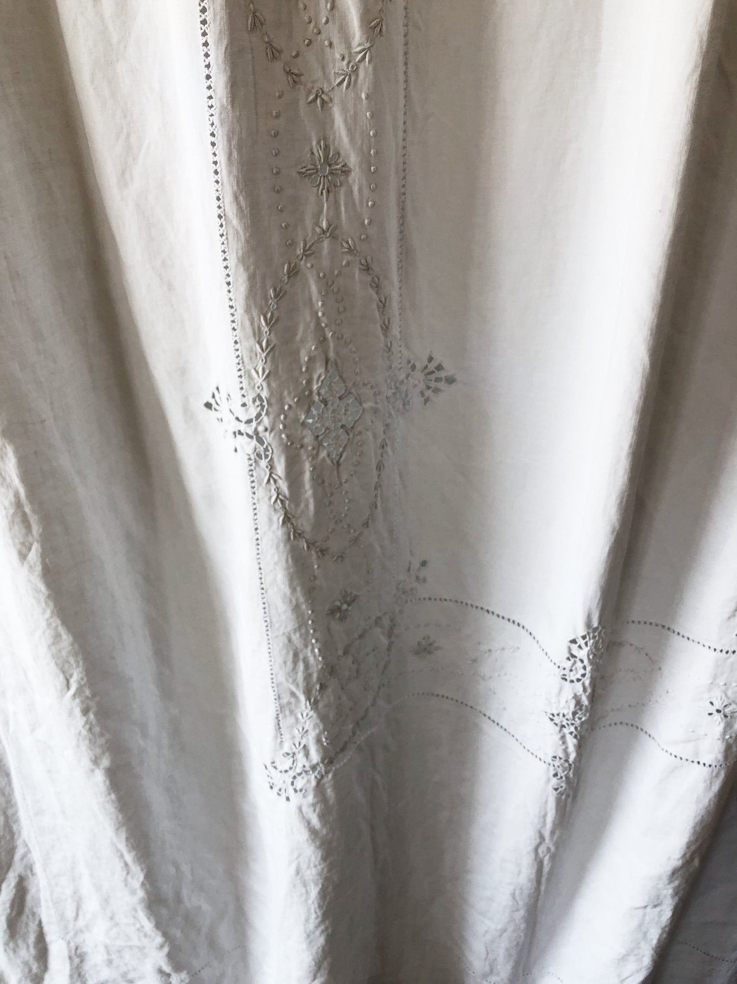 Antique Linen Embroidered Coverlet