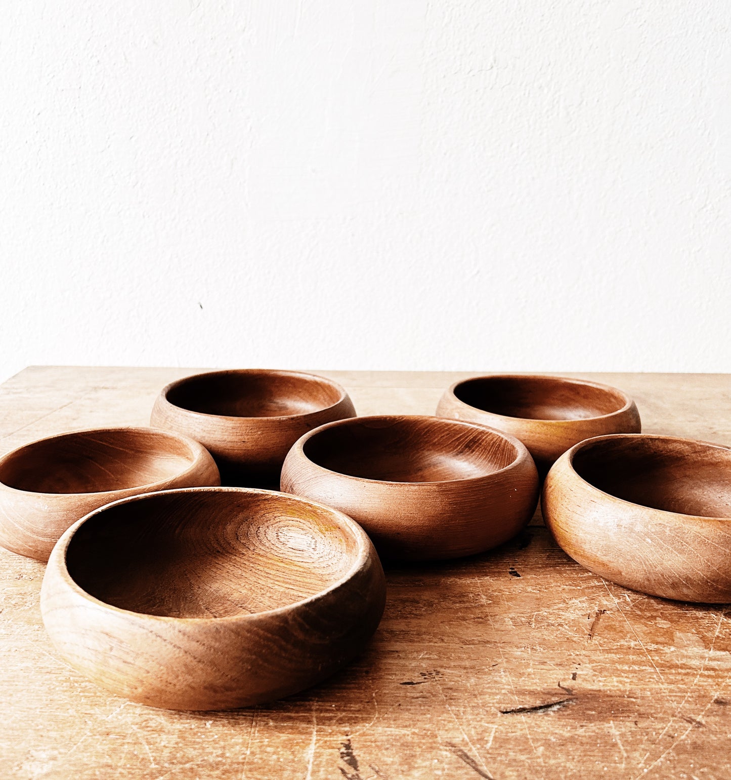 Mid Century Teak Bowls Set of Six
