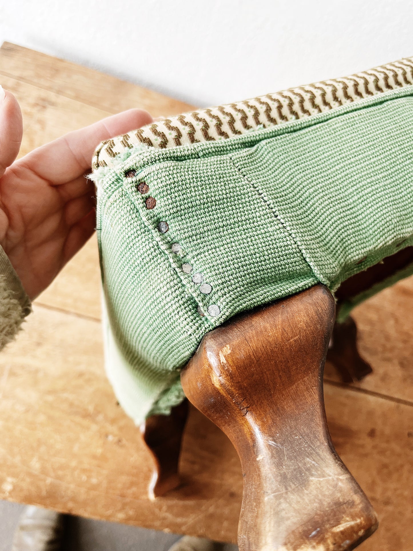 Vintage 1920s Upholstered Footstool