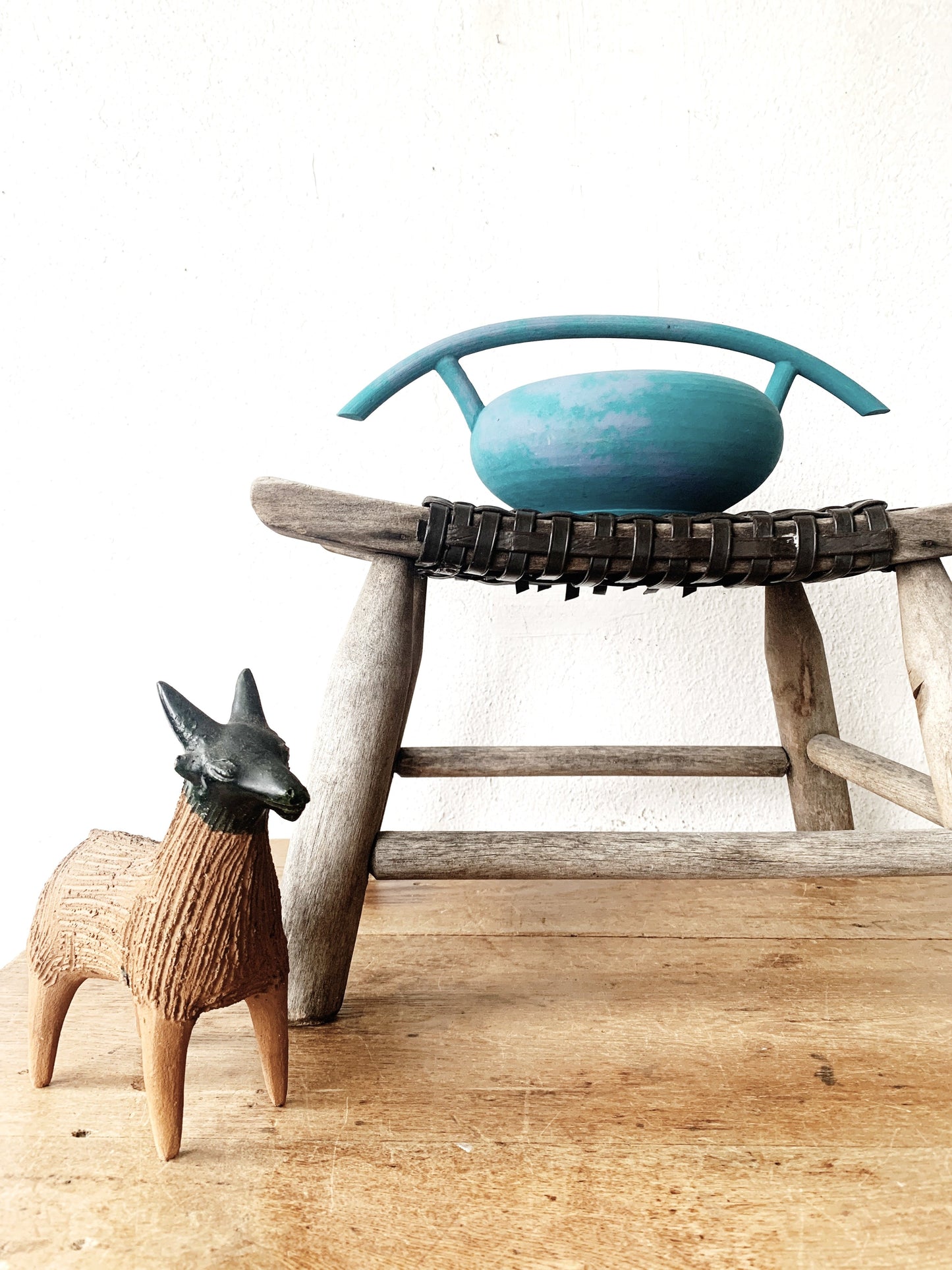 Primitive Wood Stool with Braided Seat