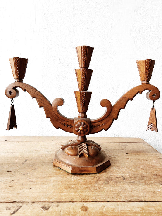 Antique Carved Wood Candelabra