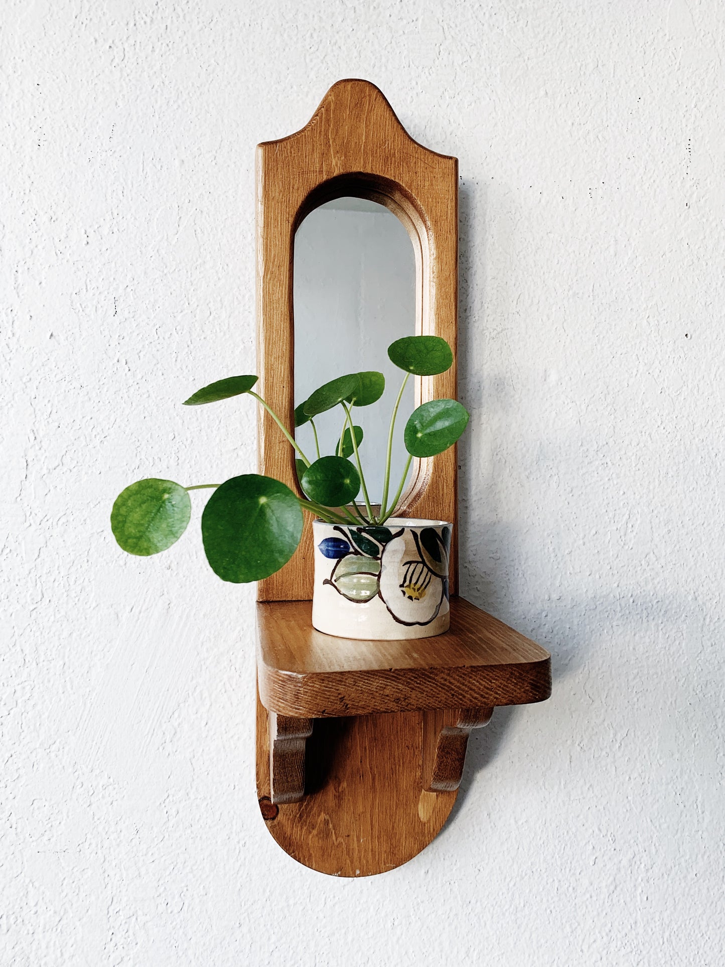 Vintage Mirrored Wood Wall Shelf