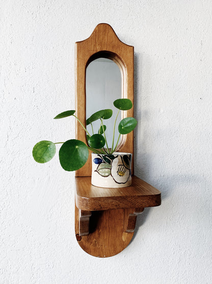 Vintage Mirrored Wood Wall Shelf
