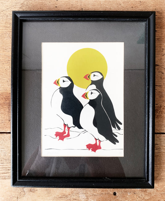 Original Framed Puffins Etching