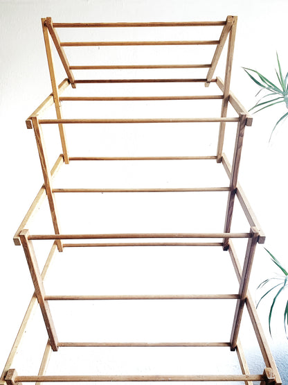 Tall Vintage Collapsible Wood Drying Ravk