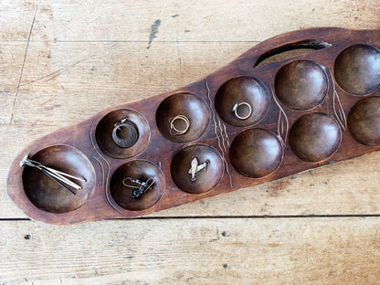Large Vintage Carved Wood Mancala