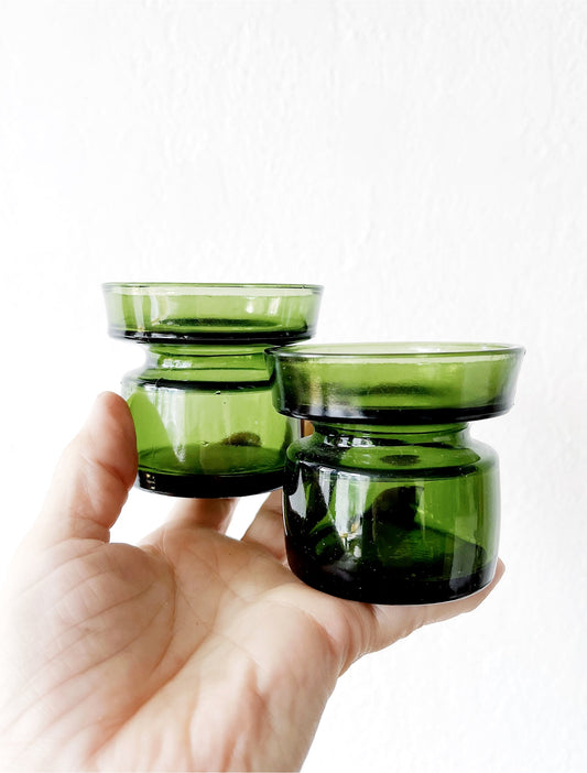 Vintage Danish Emerald Glass Candleholders