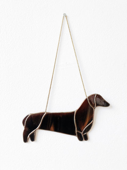 Vintage Leaded Glass Dachshund