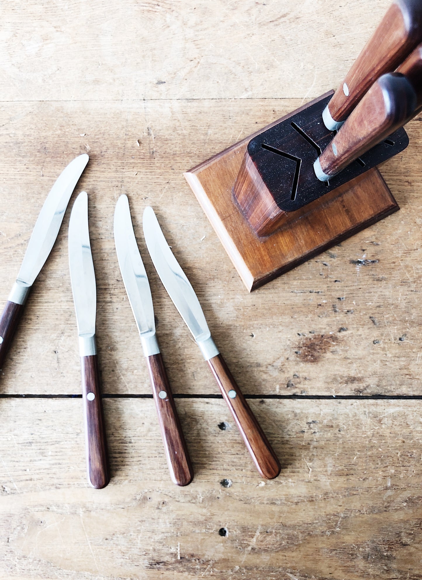 Mid Century Wooden Knife Set