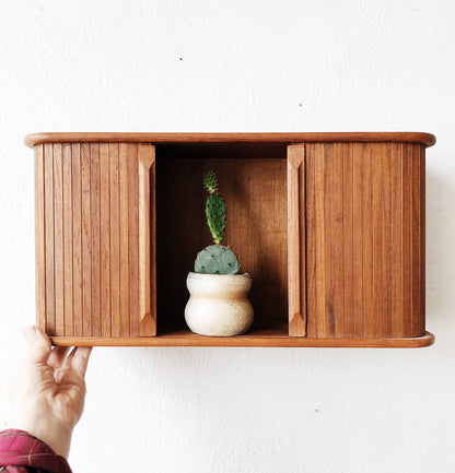 Vintage Teak Tambour Wall Cubby