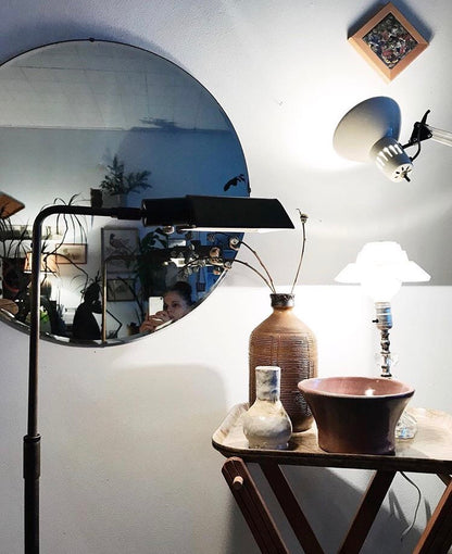 Vintage 32” Round Industrial Edge Mirror