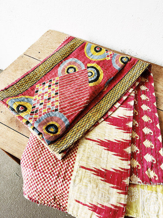 Vintage Reversible Cotton Kantha Quilt