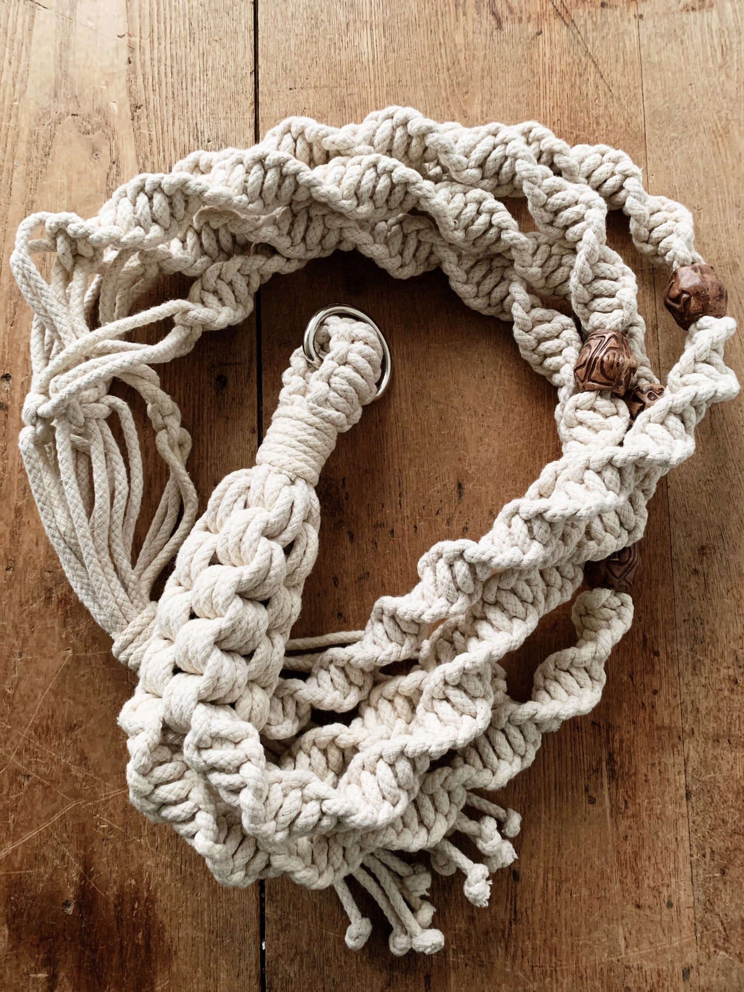 Large Cotton Macrame Plant Hanger with Handmade Clay Beads