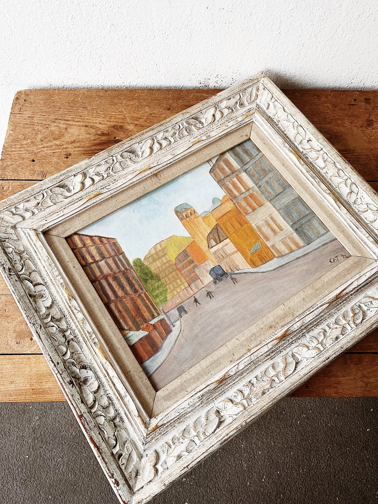 Vintage Original Cityscape Painting