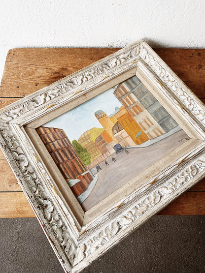 Vintage Original Cityscape Painting