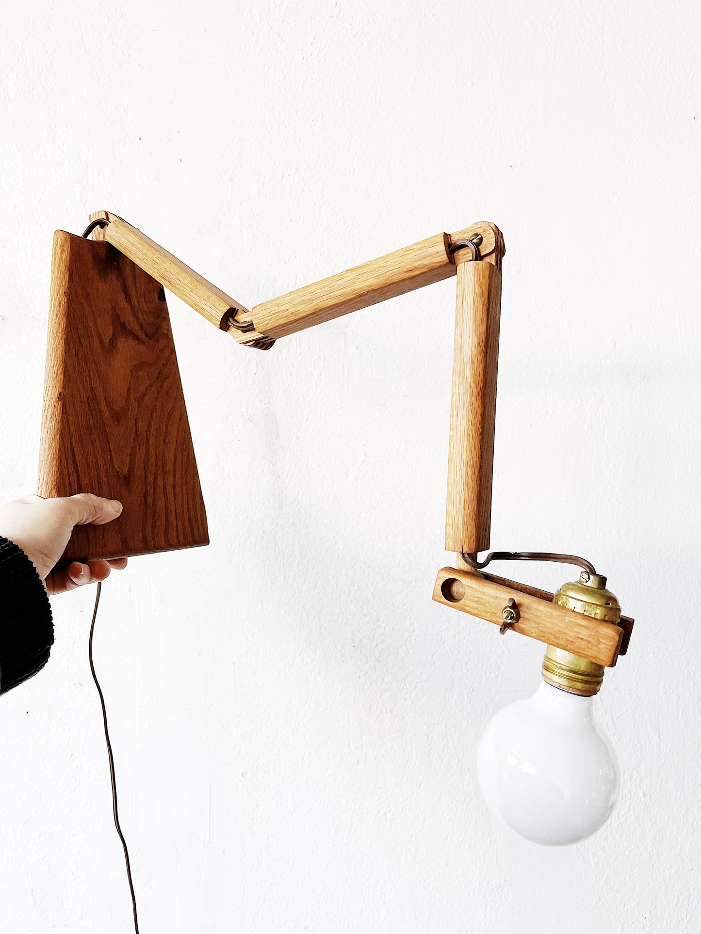 Vintage Handmade Wood Articulating Lamp