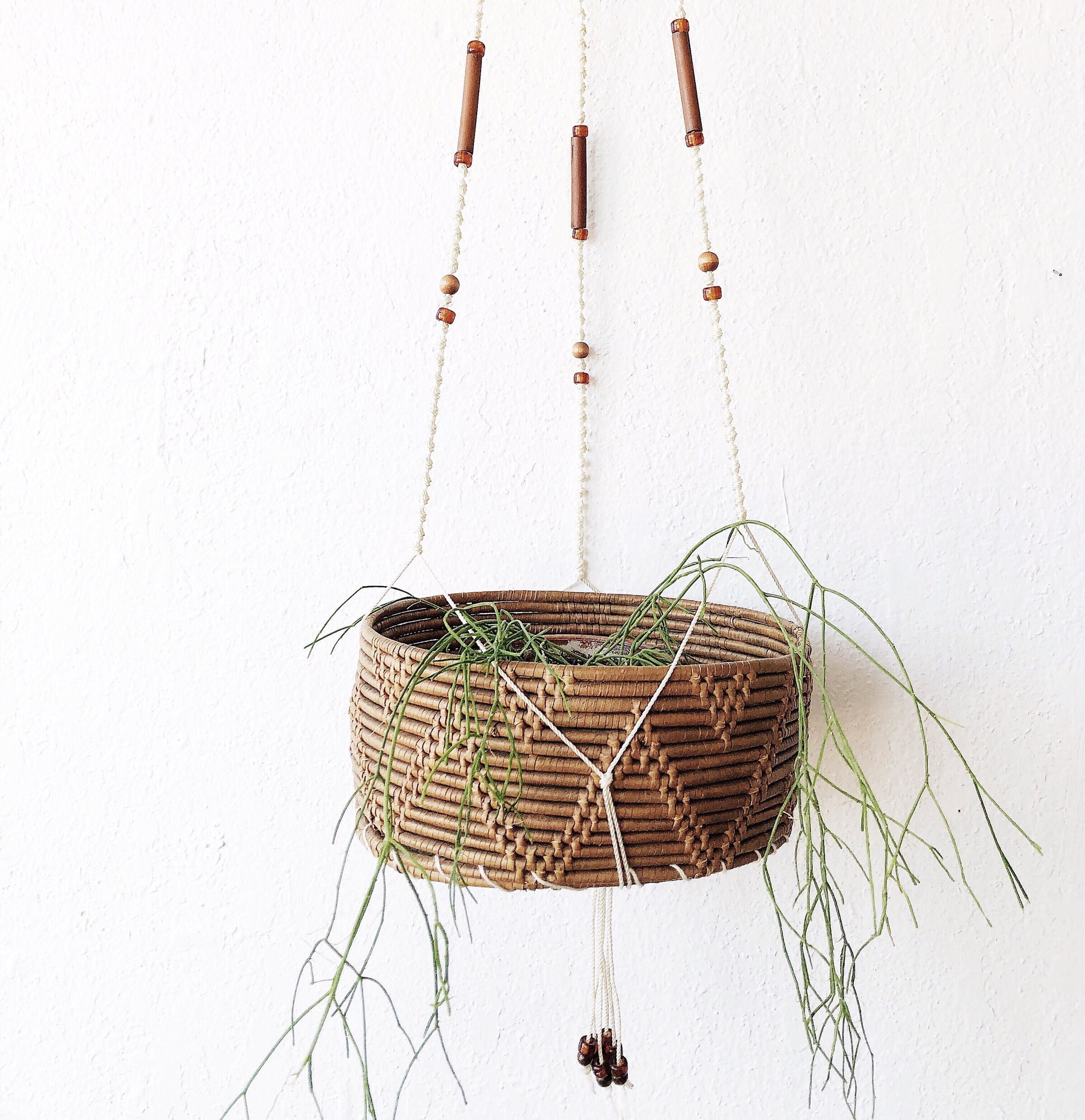 vintage beaded plant hanger Vintage Beaded Plant Hanger and Basket – Maven Collective