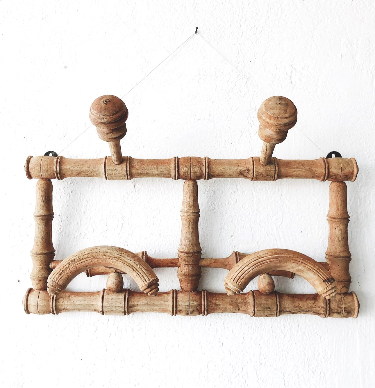 Vintage Carved Wood Coat Rack