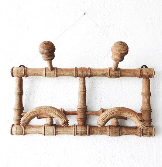 Vintage Carved Wood Coat Rack